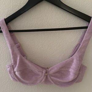 Lilac swimming bra, never worn, no tags. Towel material
